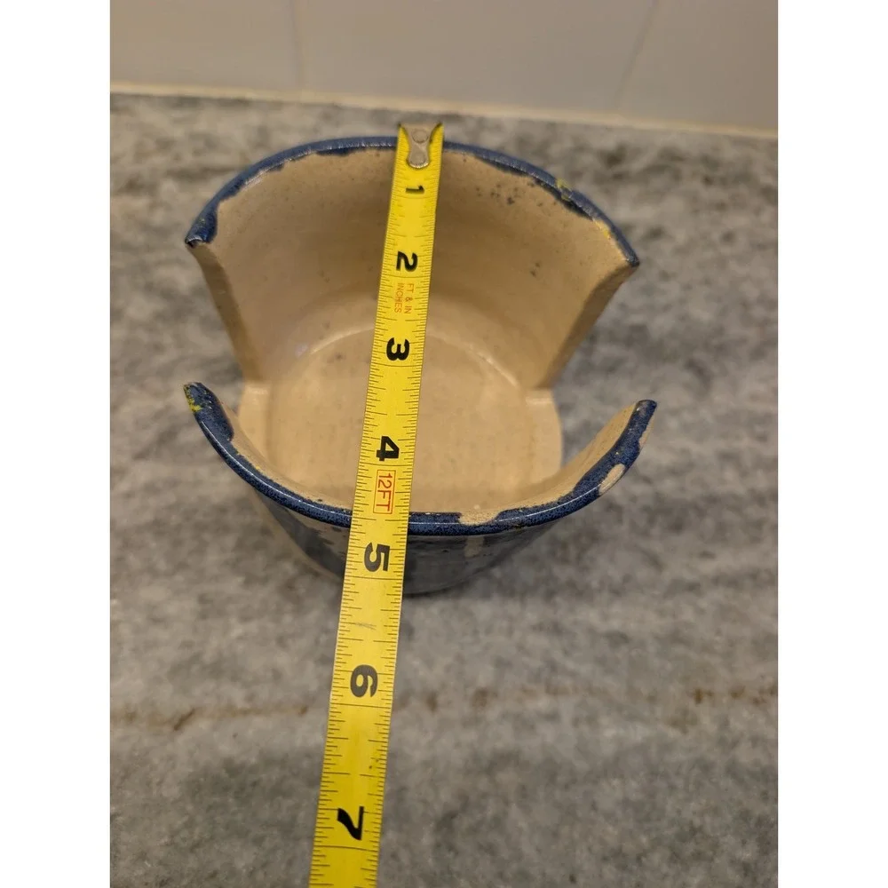 Signed Studio Pottery Blue & Cream Ceramic Sponge / Napkin Holder